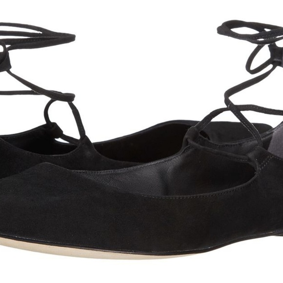 Sigerson Morrison Black Suede Lace-up Ballet Flats - Picture 2 of 3